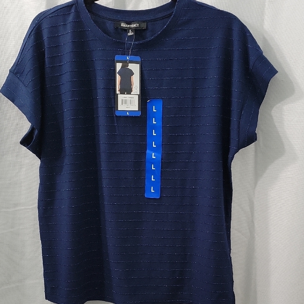Ellen Tracy Navy Textured Tee